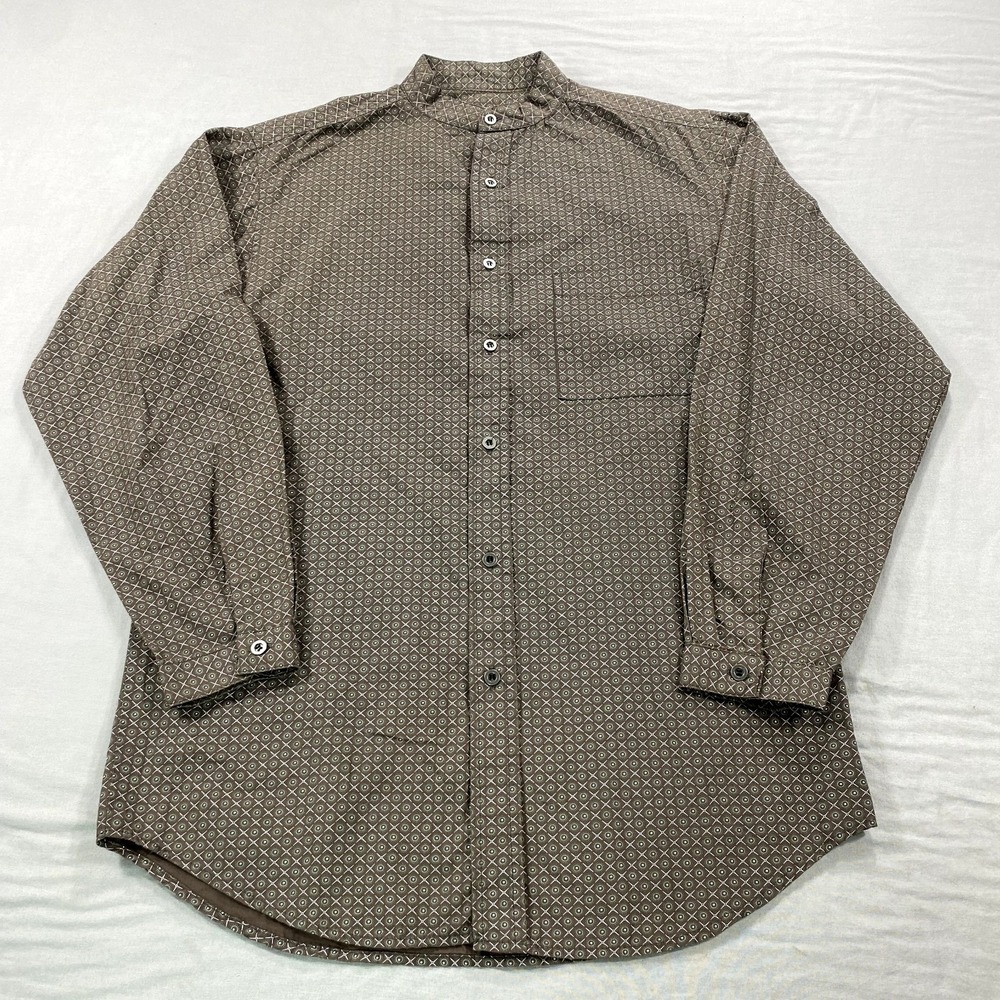 VINTAGE Scully Shirt Mens Small Brown Band Collar Western Button Up Casual